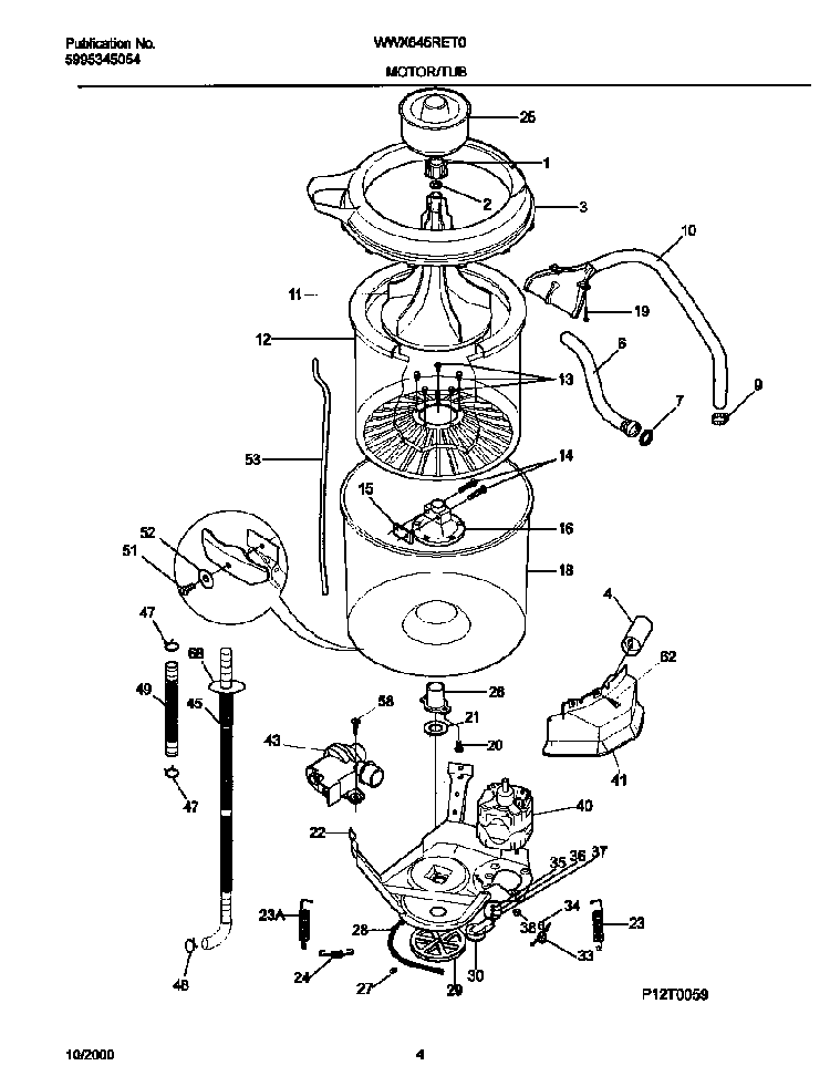 Motor/tub Diagram and Parts List for WWX645RET0  Westinghouse Washer