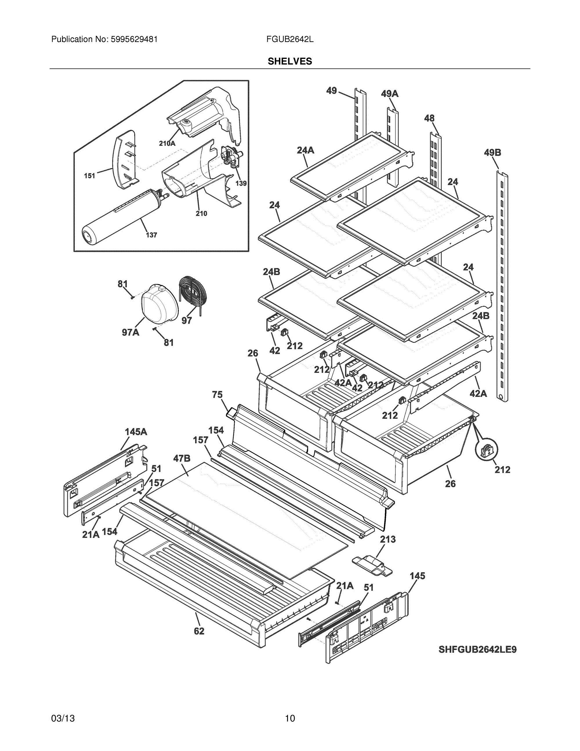 09 - SHELVES Diagram and Parts List for FGUB2642LF9  Frigidaire Refrigerator