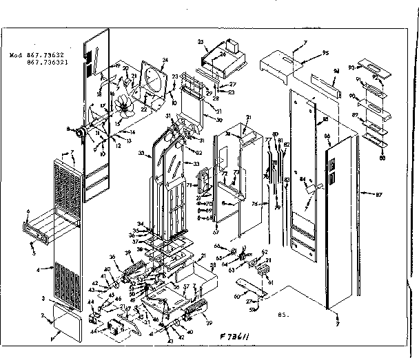 Cabinet and combustion chamber Diagram and Parts List for 867736311  Frigidaire Furnace