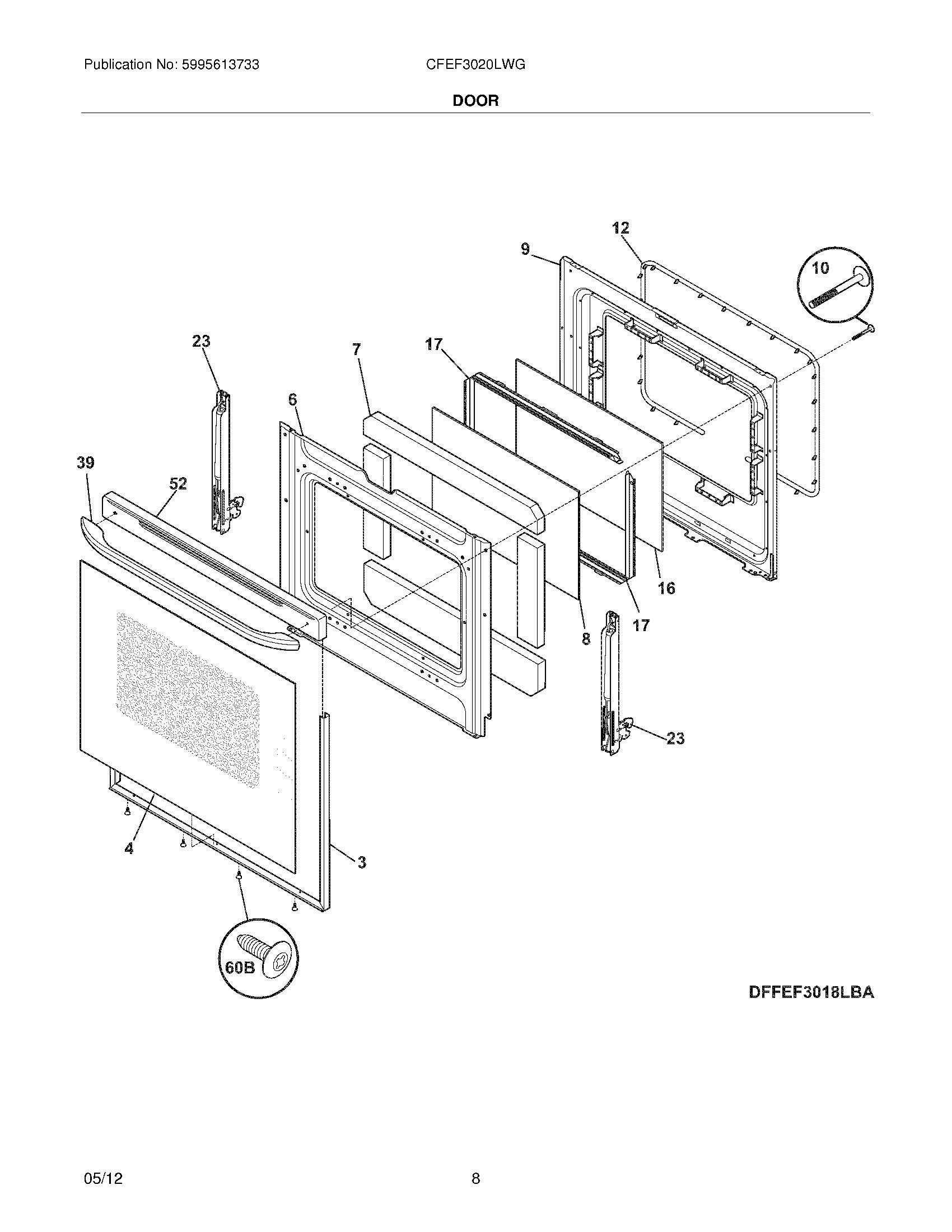 09 - DOOR Diagram and Parts List for CFEF3020LWG  Frigidaire Range