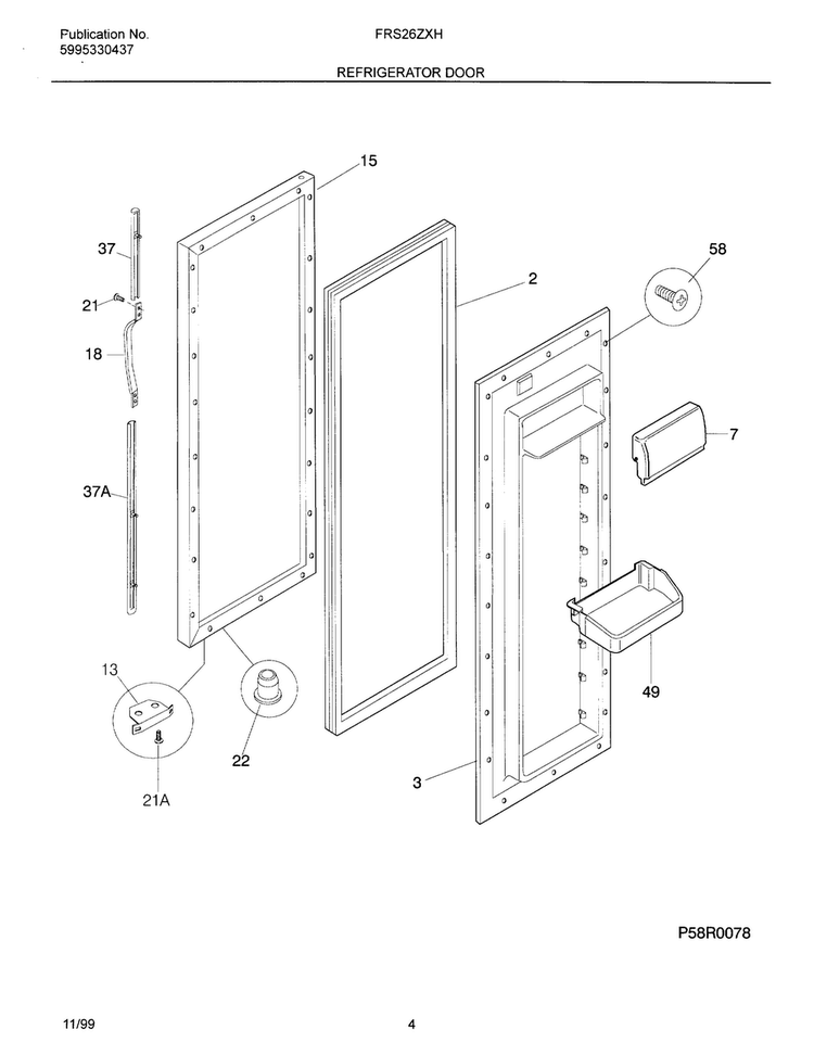 Refr Door Diagram and Parts List for OEMF3-FRS26ZXHD1  Frigidaire Refrigerator