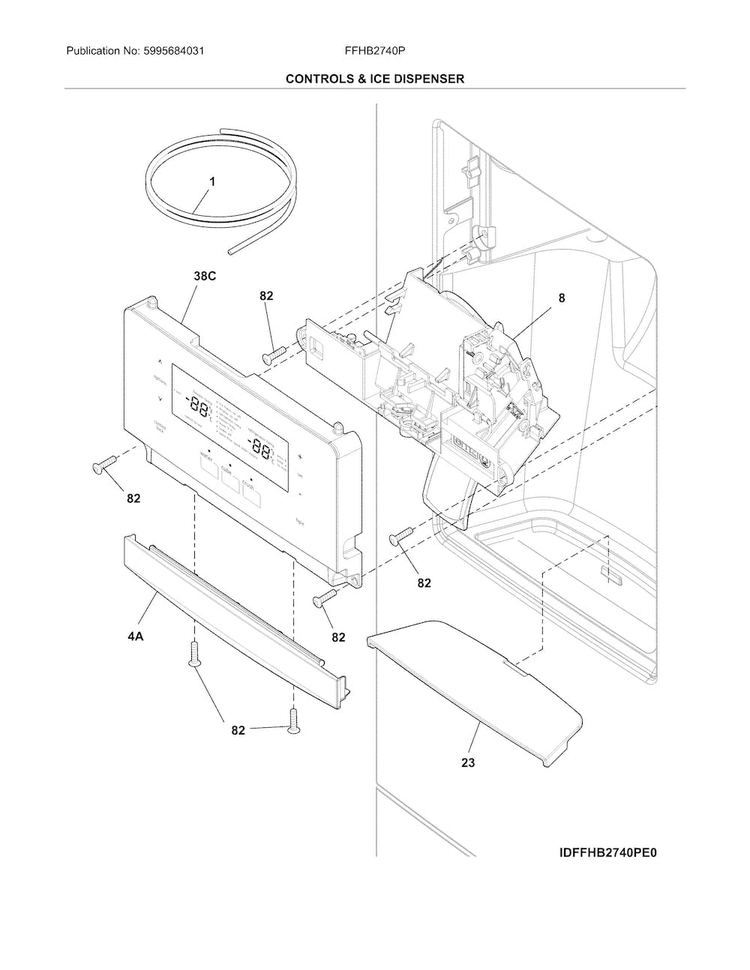 Controls & Ice Dispenser Diagram and Parts List for FFHB2740PSCA  Frigidaire Refrigerator