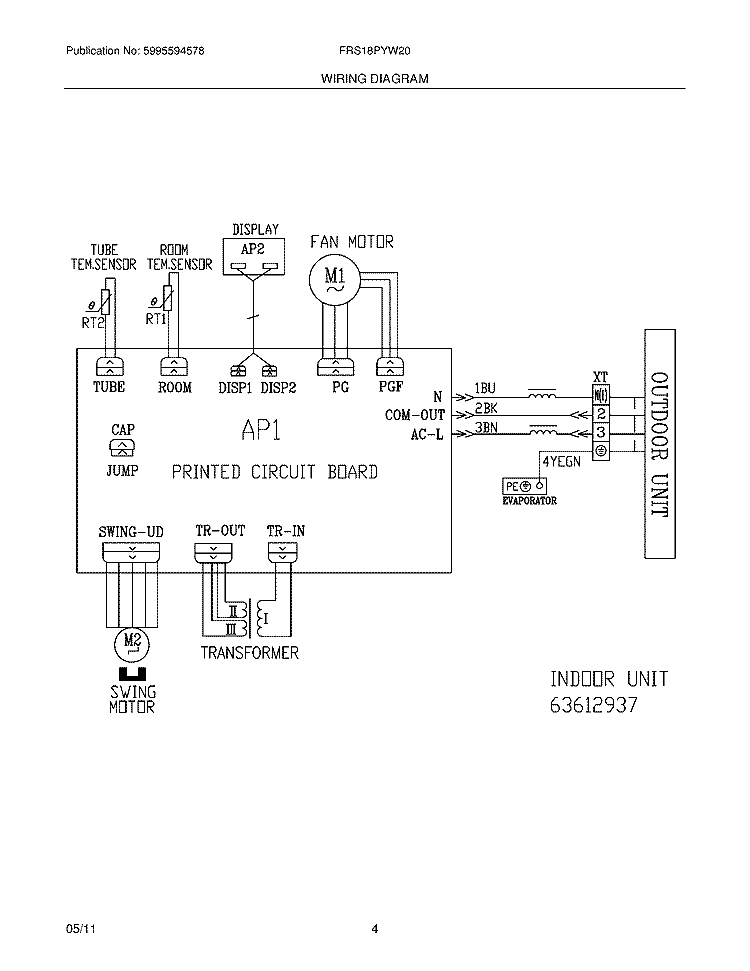 WIRING DIAGRAM Diagram and Parts List for FRS18PYW20  Frigidaire Air Conditioner