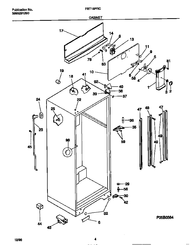 CABINET Diagram and Parts List for FRT18PRCW4  Frigidaire Refrigerator