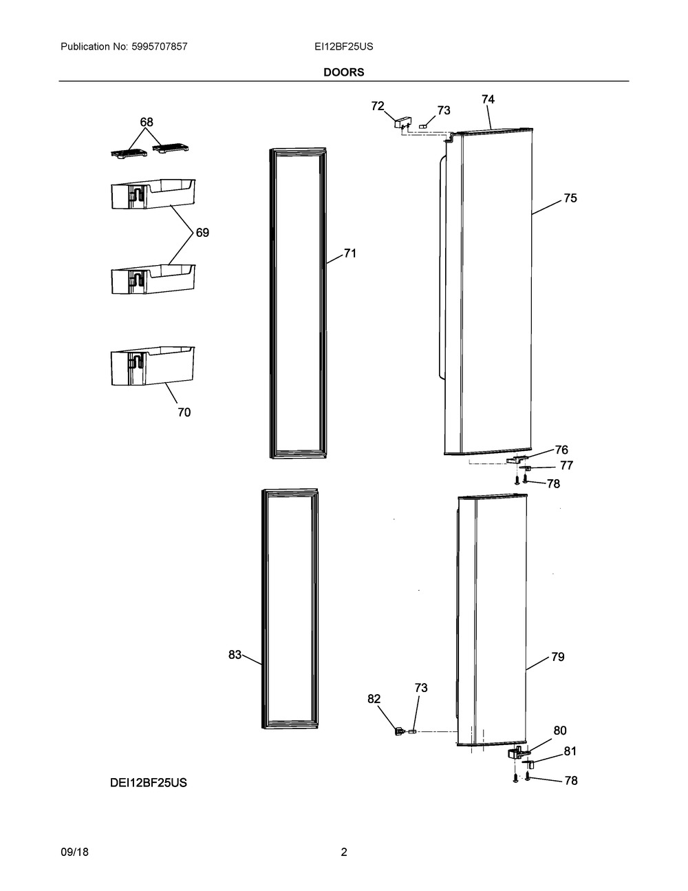 Doors Diagram and Parts List for EI12BF25US  Frigidaire Refrigerator