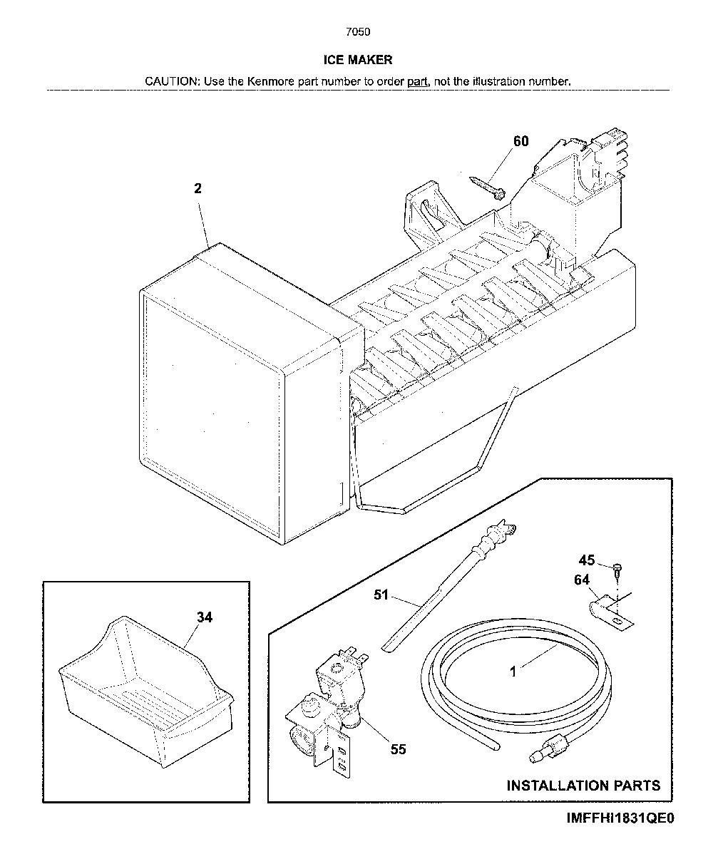 Ice maker Diagram and Parts List for 2537050261C  Kenmore Refrigerator