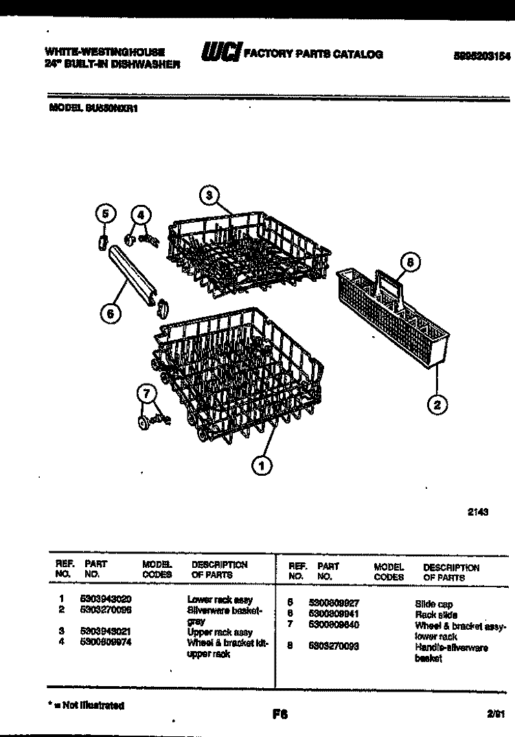 RACKS AND TRAYS Diagram and Parts List for SU550NXR1  Frigidaire Dishwasher