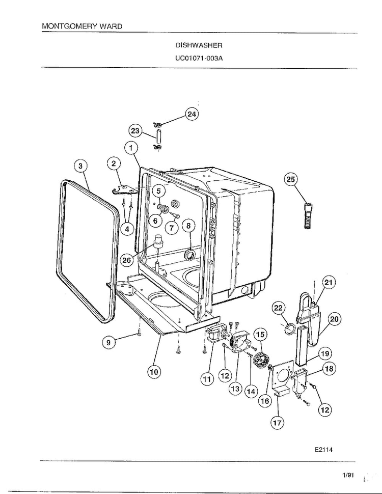 Dishwasher Page 5 Diagram and Parts List for 1071-003A  Frigidaire Dishwasher