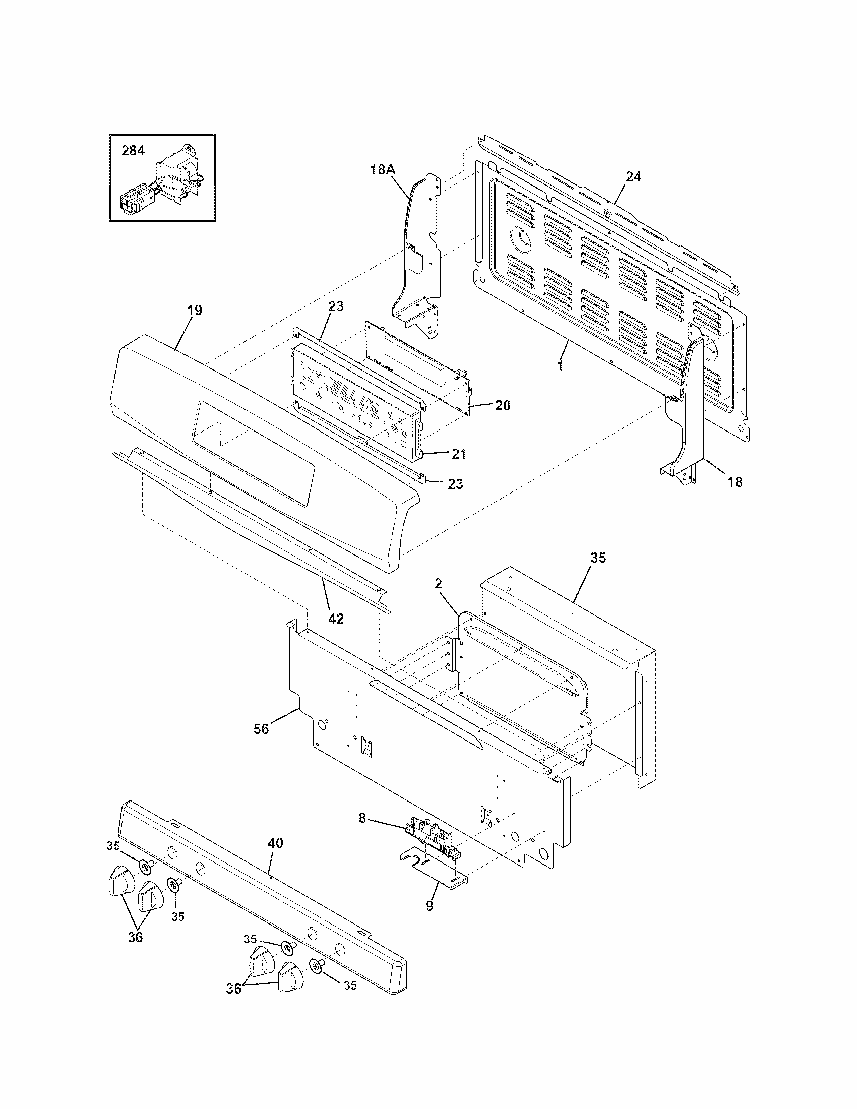 Backguard Diagram and Parts List for 79078013002  Kenmore Range