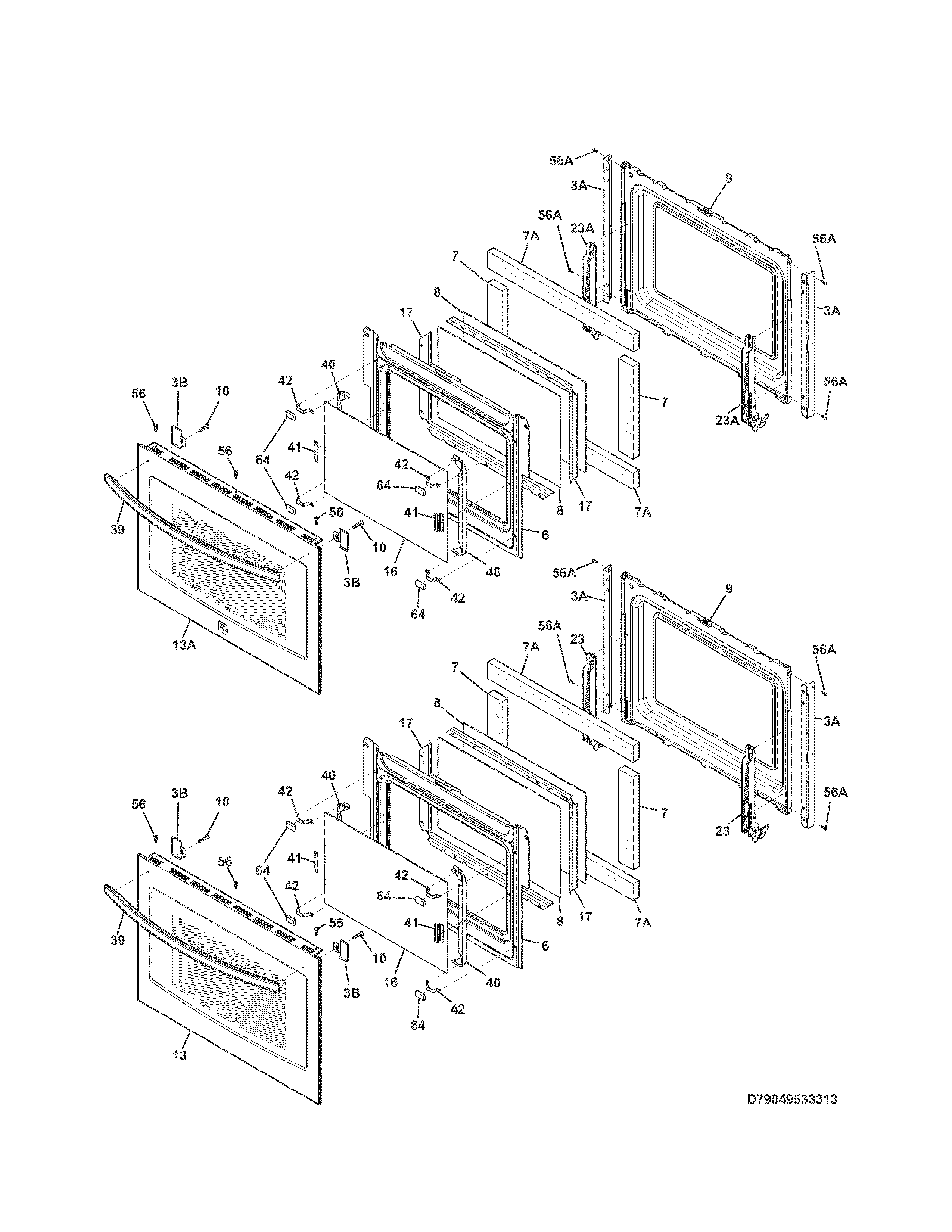 Doors Diagram and Parts List for 79049533314  Kenmore Wall Oven