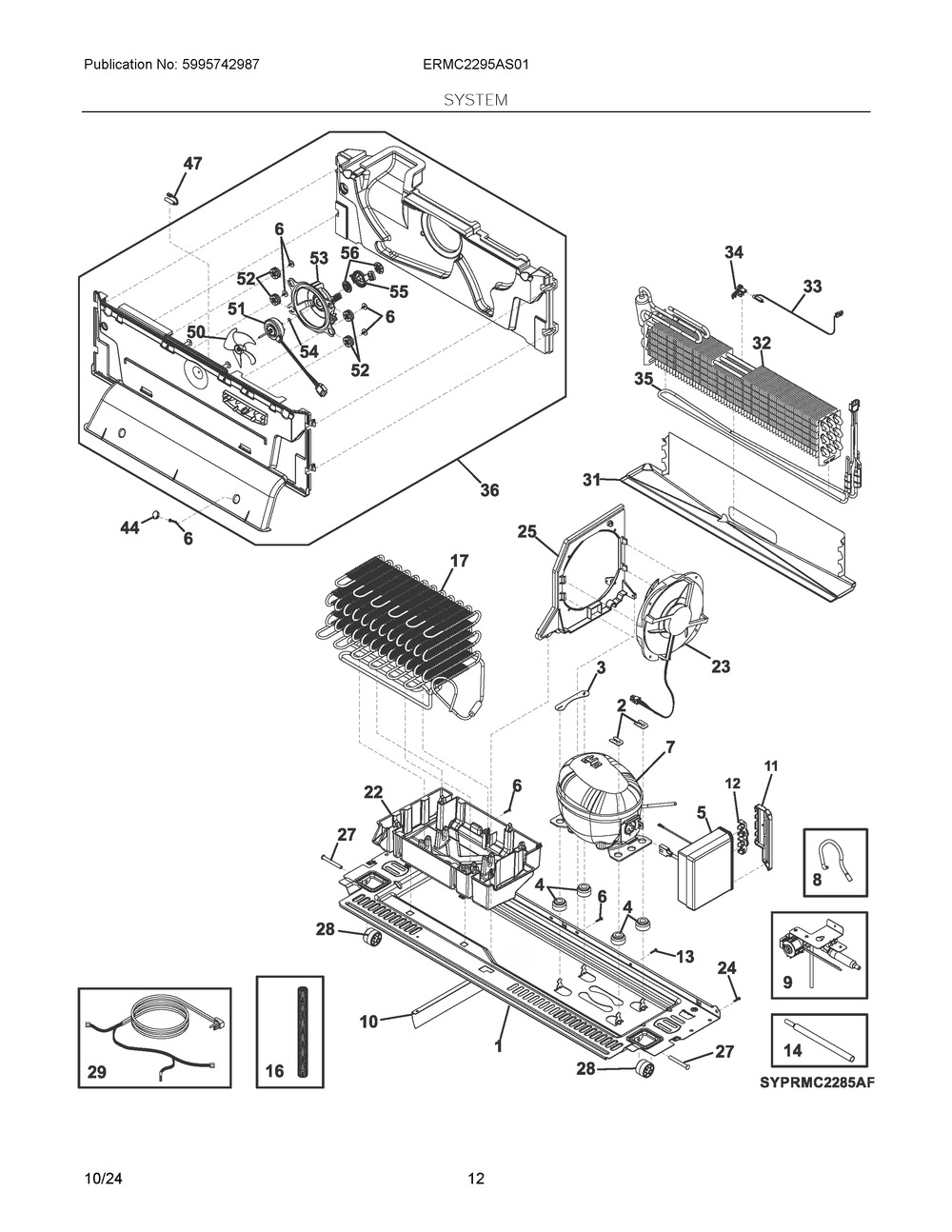 System Diagram and Parts List for ERMC2295AS01  Frigidaire Refrigerator