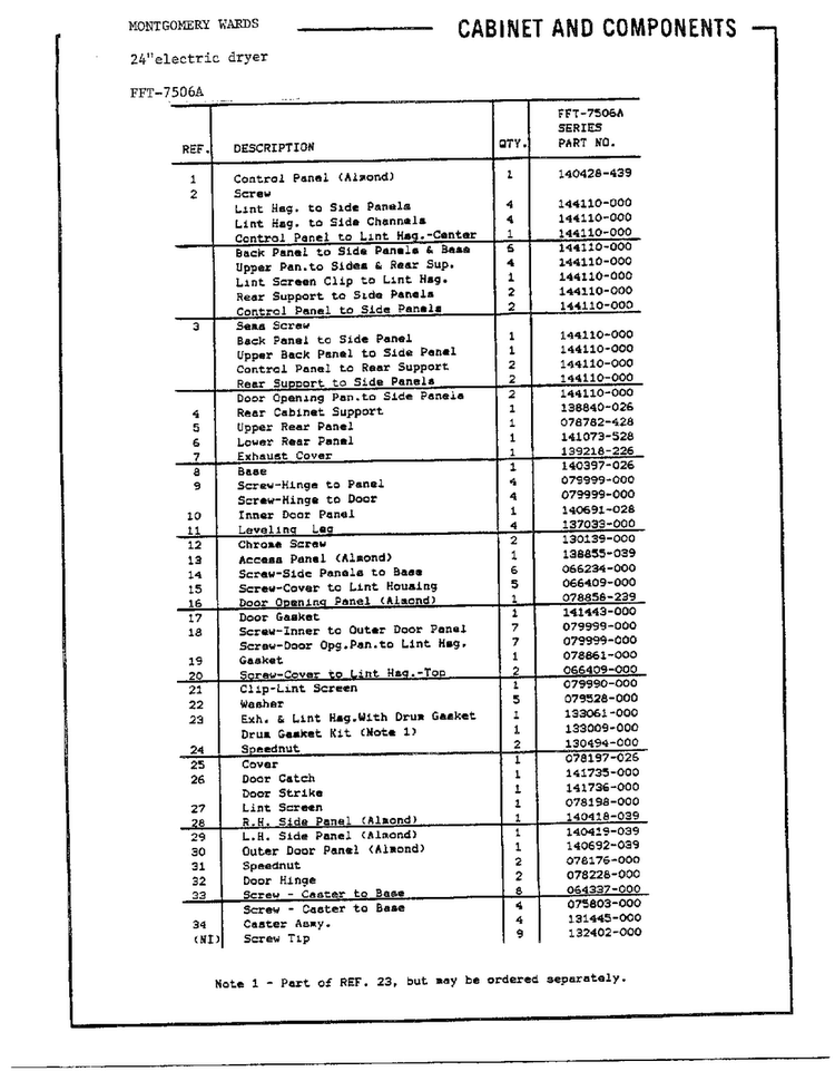 Cabinet And Components Page 2 Diagram and Parts List for 7506A  Frigidaire Dryer