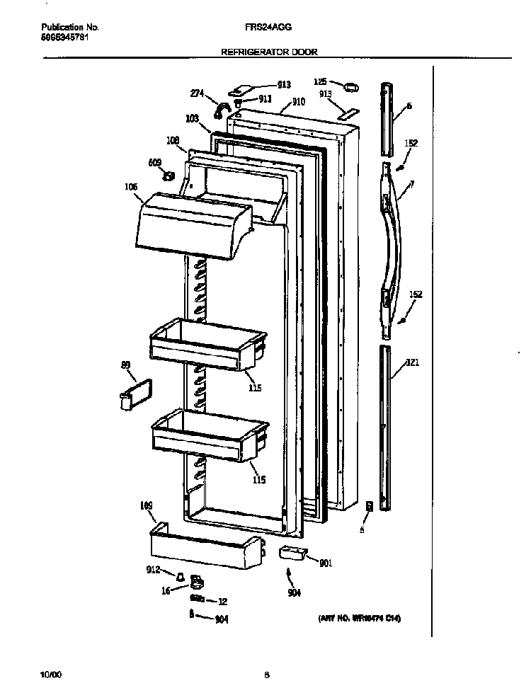 Refrigerator Door Diagram and Parts List for FRS24AGGW9  Frigidaire Refrigerator