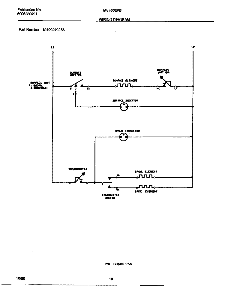 WIRING DIAGRAM Diagram and Parts List for MEF302PBWH  Frigidaire Range