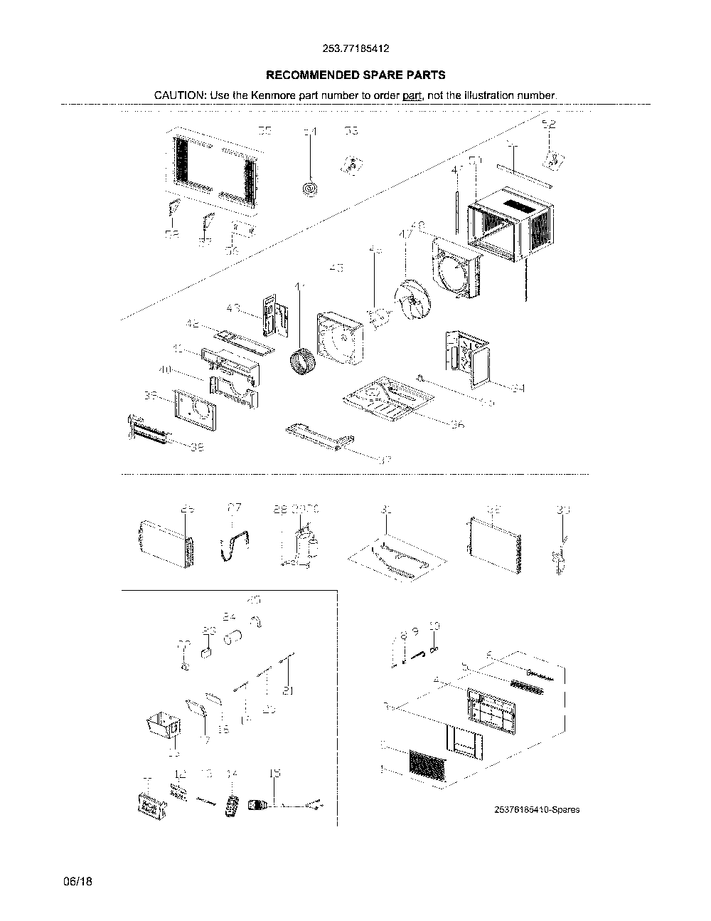 Unit Diagram and Parts List for 25377185412  Kenmore Air Conditioner