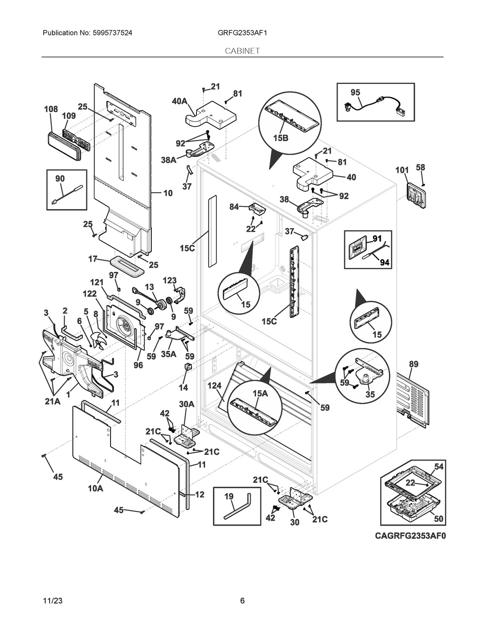 Cabinet Diagram and Parts List for GRFG2353AF1  Frigidaire Refrigerator