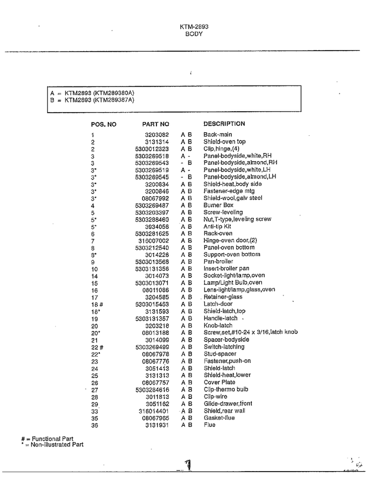 Body Page 2 Diagram and Parts List for 2893  Frigidaire Range