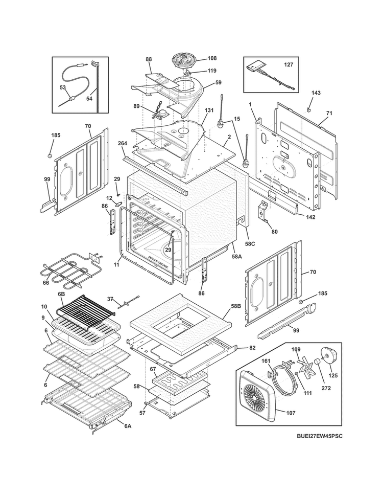 Upper Oven Diagram and Parts List for EI27EW45PSC  Electrolux Wall Oven