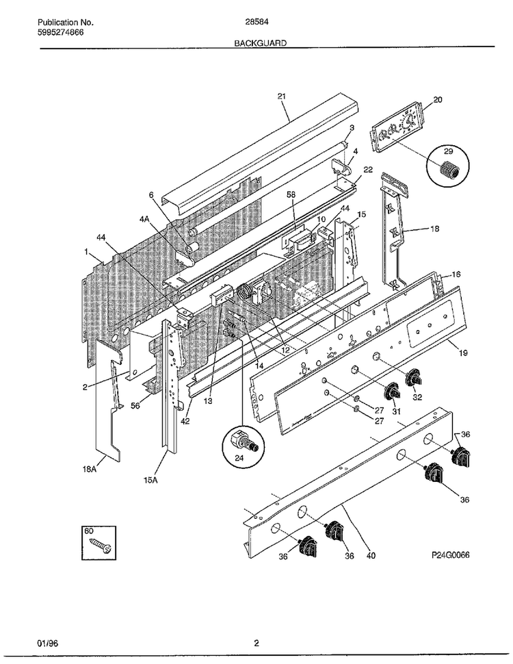 Backguard Diagram and Parts List for 285847C  Frigidaire Range