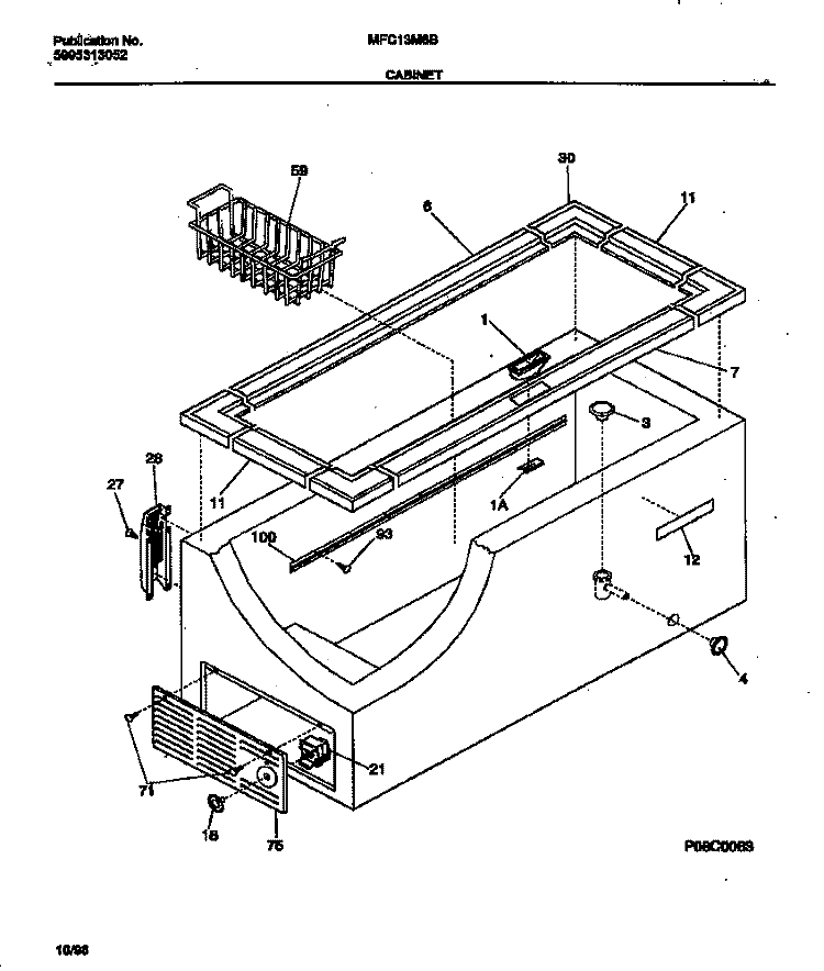 CABINET Diagram and Parts List for MFC13M6BW3  Frigidaire Freezer