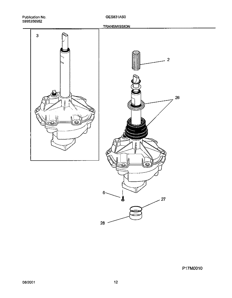 TRANSMISSION Diagram and Parts List for GES831AS0  Gibson Washer Dryer Combo