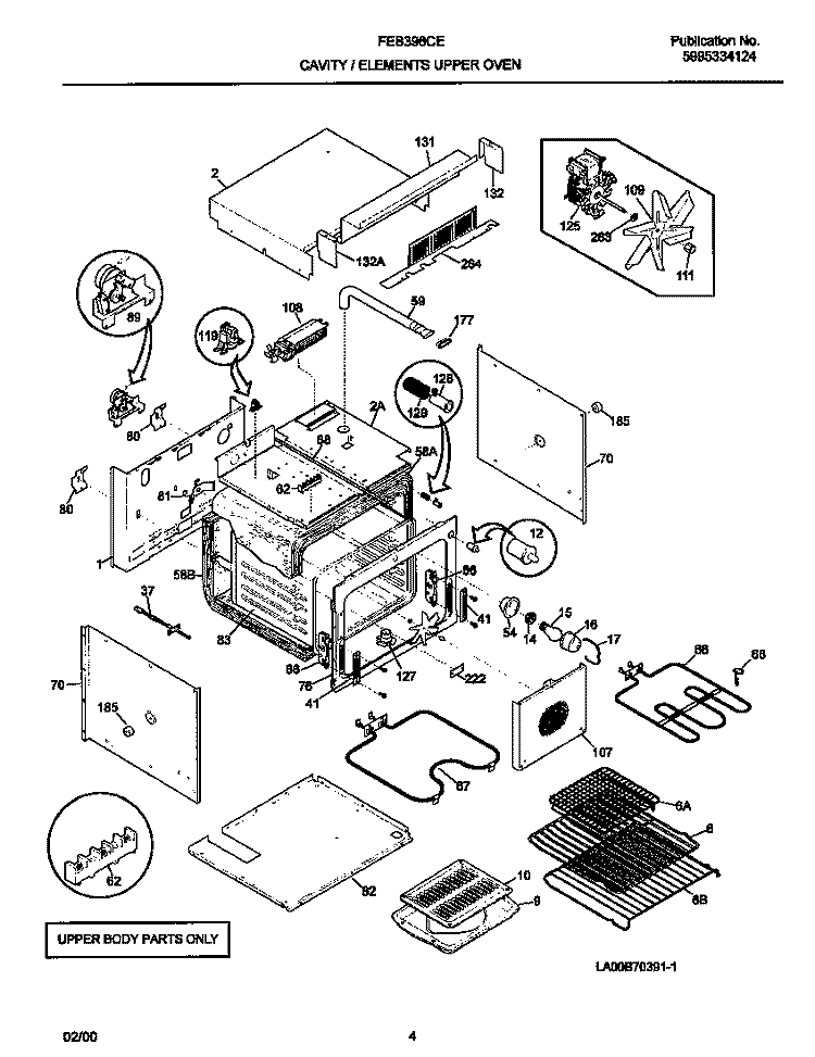 UPPER CAVITY / ELEMENTS Diagram and Parts List for FEB398CEBD  Frigidaire Wall Oven