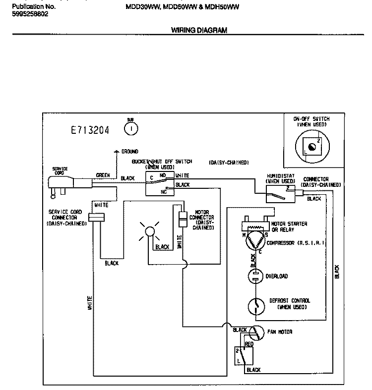 WIRING DIAGRAM Diagram and Parts List for MDD50WW1  Frigidaire Dehumidifier