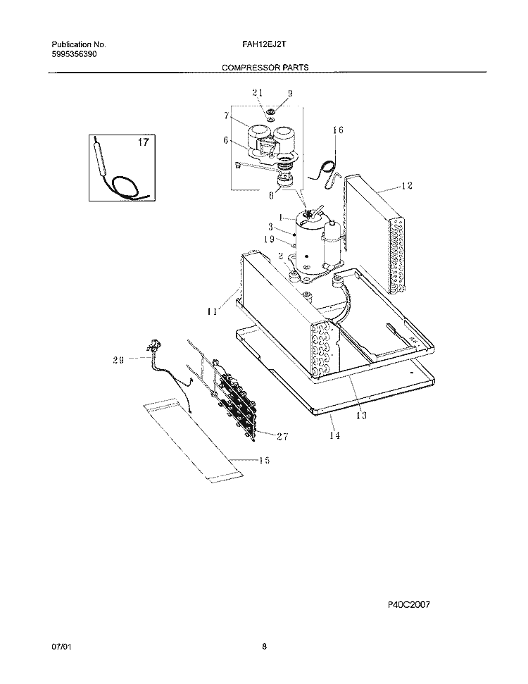 COMPRESSOR PARTS Diagram and Parts List for FAH12EJ2T2  Frigidaire Air Conditioner