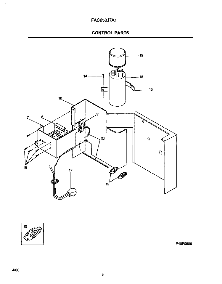CONTROL PARTS Diagram and Parts List for FAC053J7A1  Frigidaire Air Conditioner