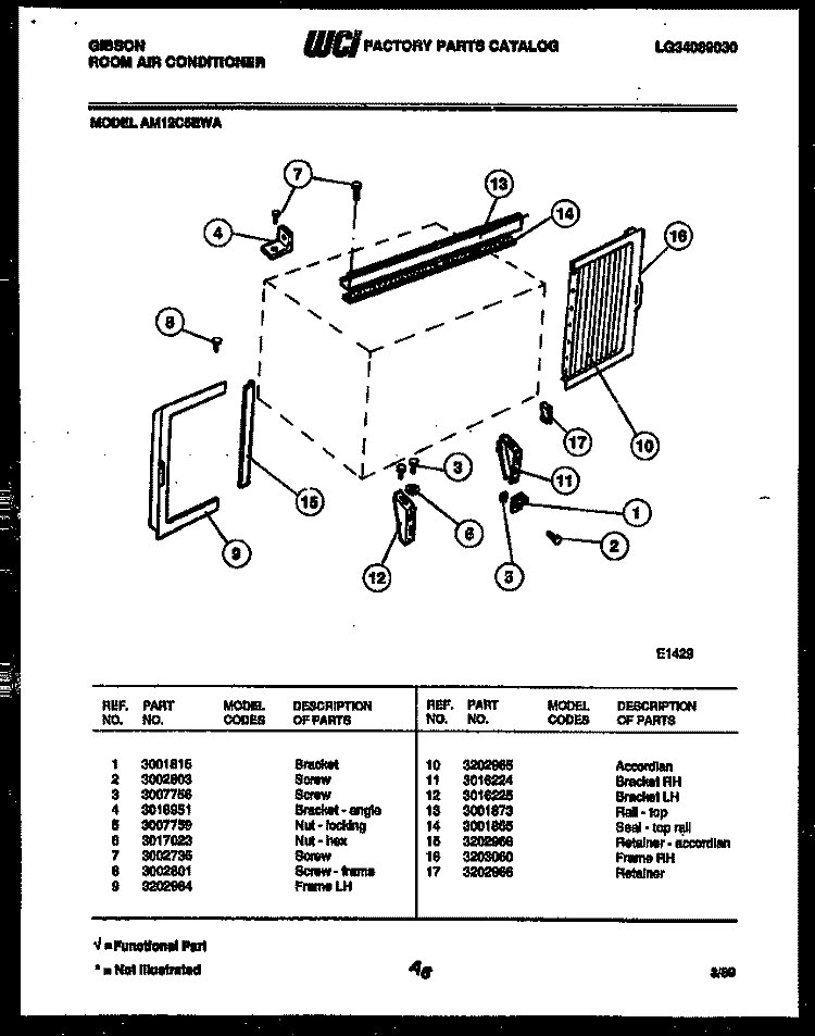CABINET AND INSTALLATION PARTS Diagram and Parts List for AM12C5EWA  Gibson Air Conditioner