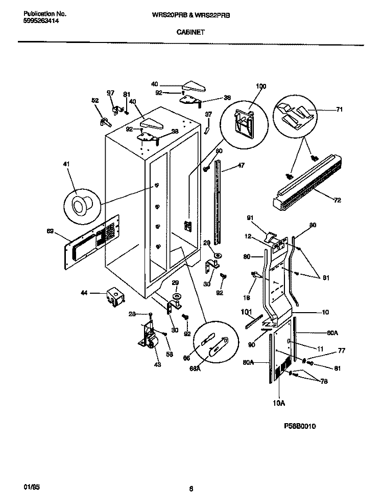 CABINET Diagram and Parts List for WRS22PRBD1  Frigidaire Refrigerator