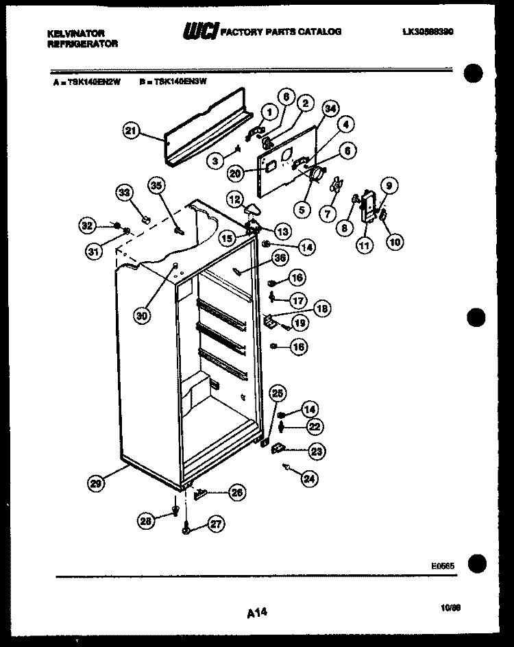 CABINET PARTS Diagram and Parts List for TSK140EN3T  Kelvinator Refrigerator