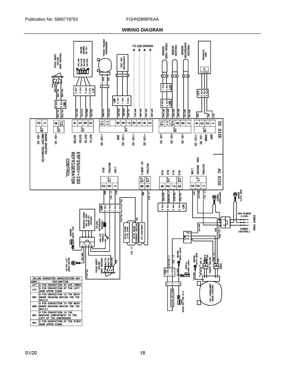 Wiring Diagram Diagram and Parts List for FGHN2866PEAA  Frigidaire Refrigerator