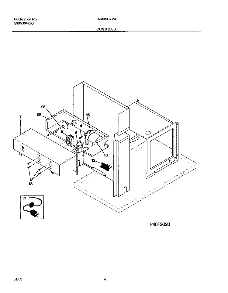 CONTROLS Diagram and Parts List for FAK083J7V4  Frigidaire Air Conditioner