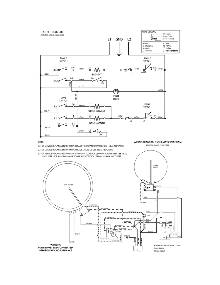 Wiring Diagram Diagram and Parts List for FFEC2111QB  Frigidaire Cooktop