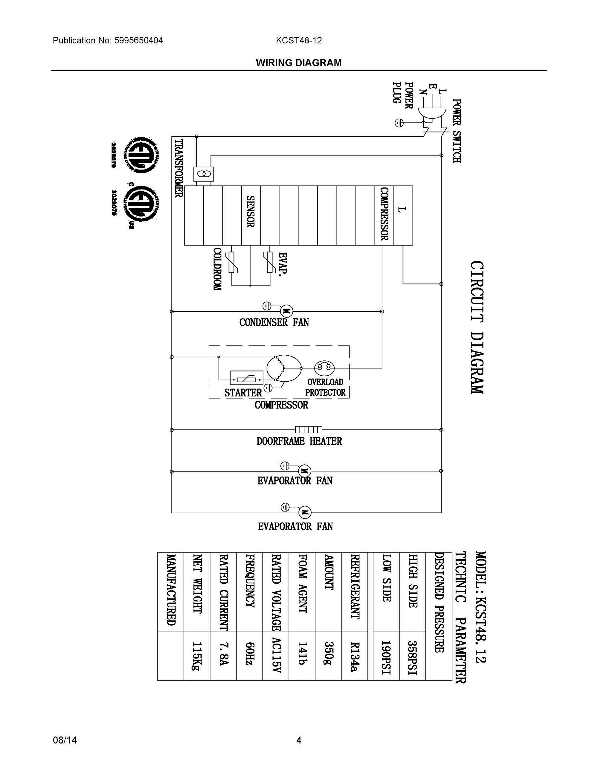 03 - WIRING DIAGRAM Diagram and Parts List for KCST48-12  Frigidaire Miscellaneous