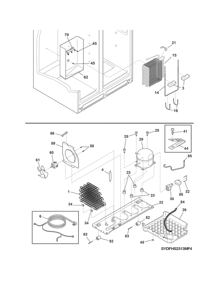 System Diagram and Parts List for DFHS2313MFEA  Frigidaire Refrigerator