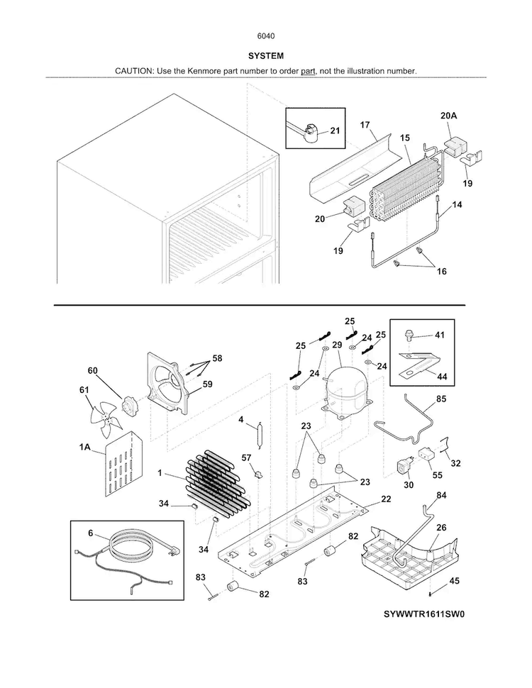 System Diagram and Parts List for 25360402610  Kenmore Refrigerator