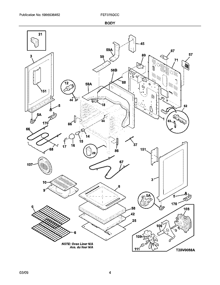 BODY Diagram and Parts List for FEF375GCC  Frigidaire Range