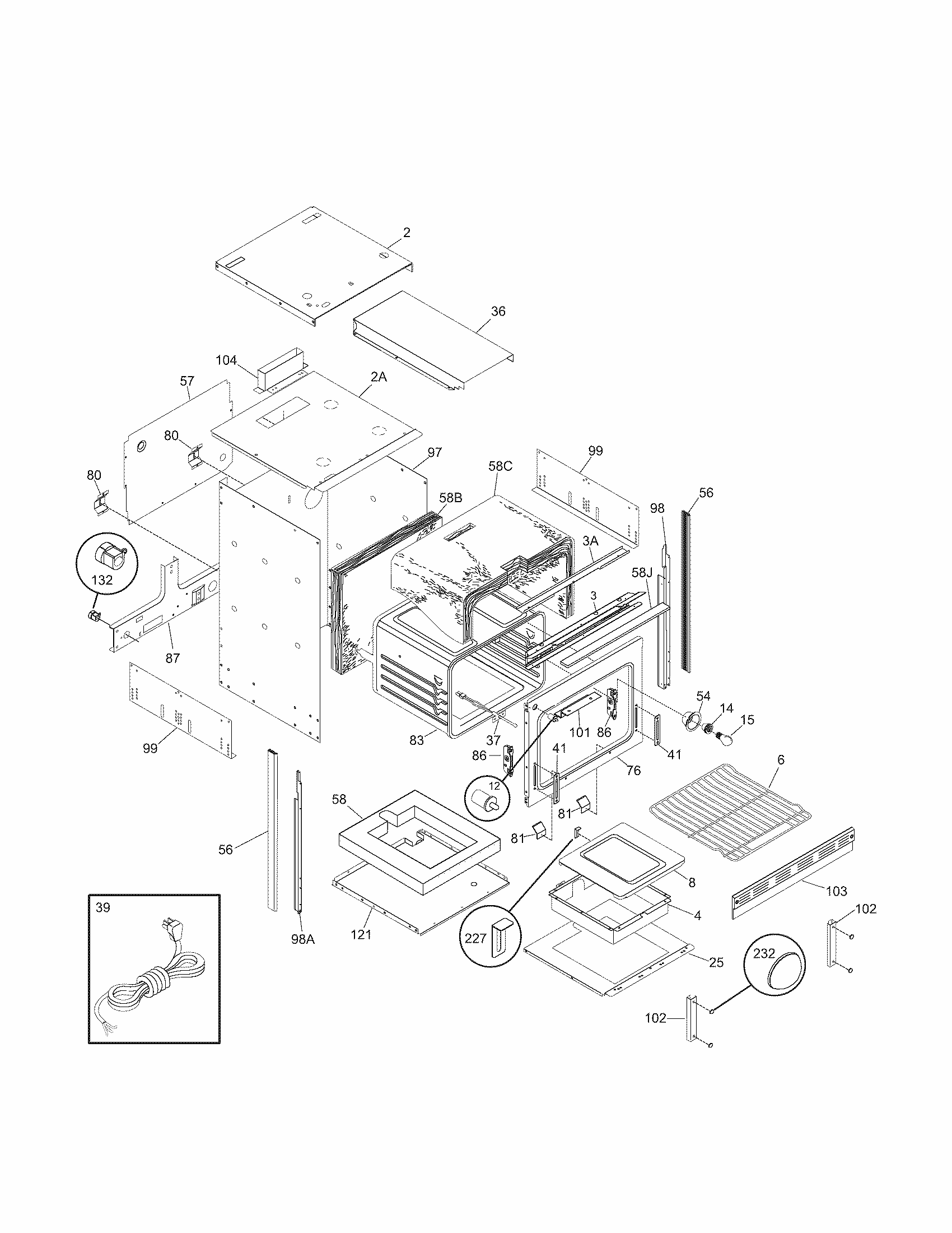 Body Diagram and Parts List for 79030179401  Kenmore Wall Oven