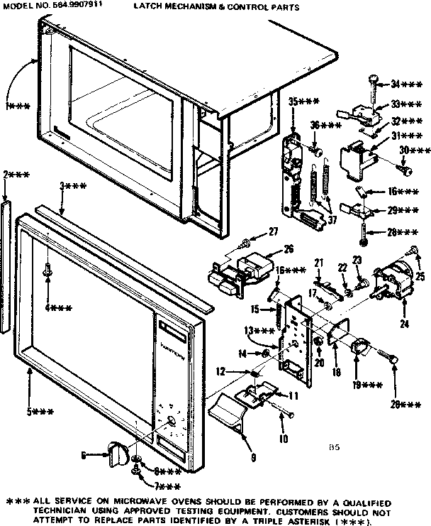 Latch Mechanism & Control Parts Diagram and Parts List for 5649907911  Kenmore Microwave