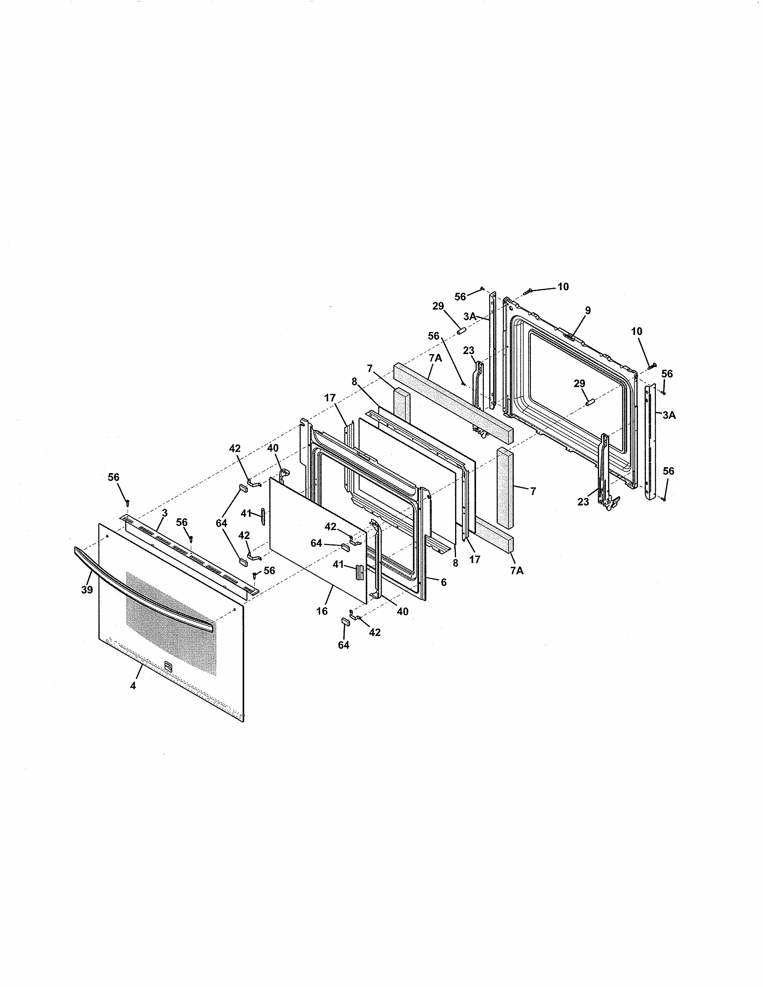 Door Diagram and Parts List for 79032602310  Kenmore Range