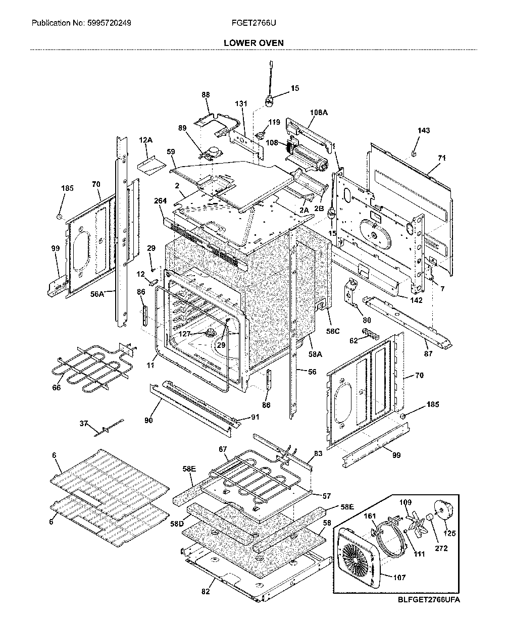 Lower wall oven Diagram and Parts List for FGET2766UDC  Frigidaire Wall Oven