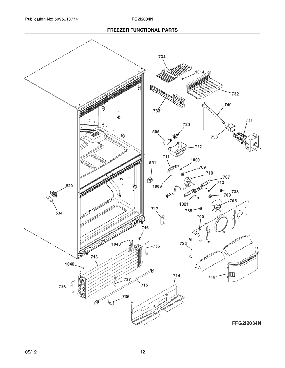 Freezer Functional Parts Diagram and Parts List for FG2I2034NR  Frigidaire Refrigerator