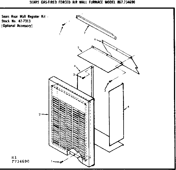 Rear wall register kit Diagram and Parts List for 867734690  Frigidaire Furnace