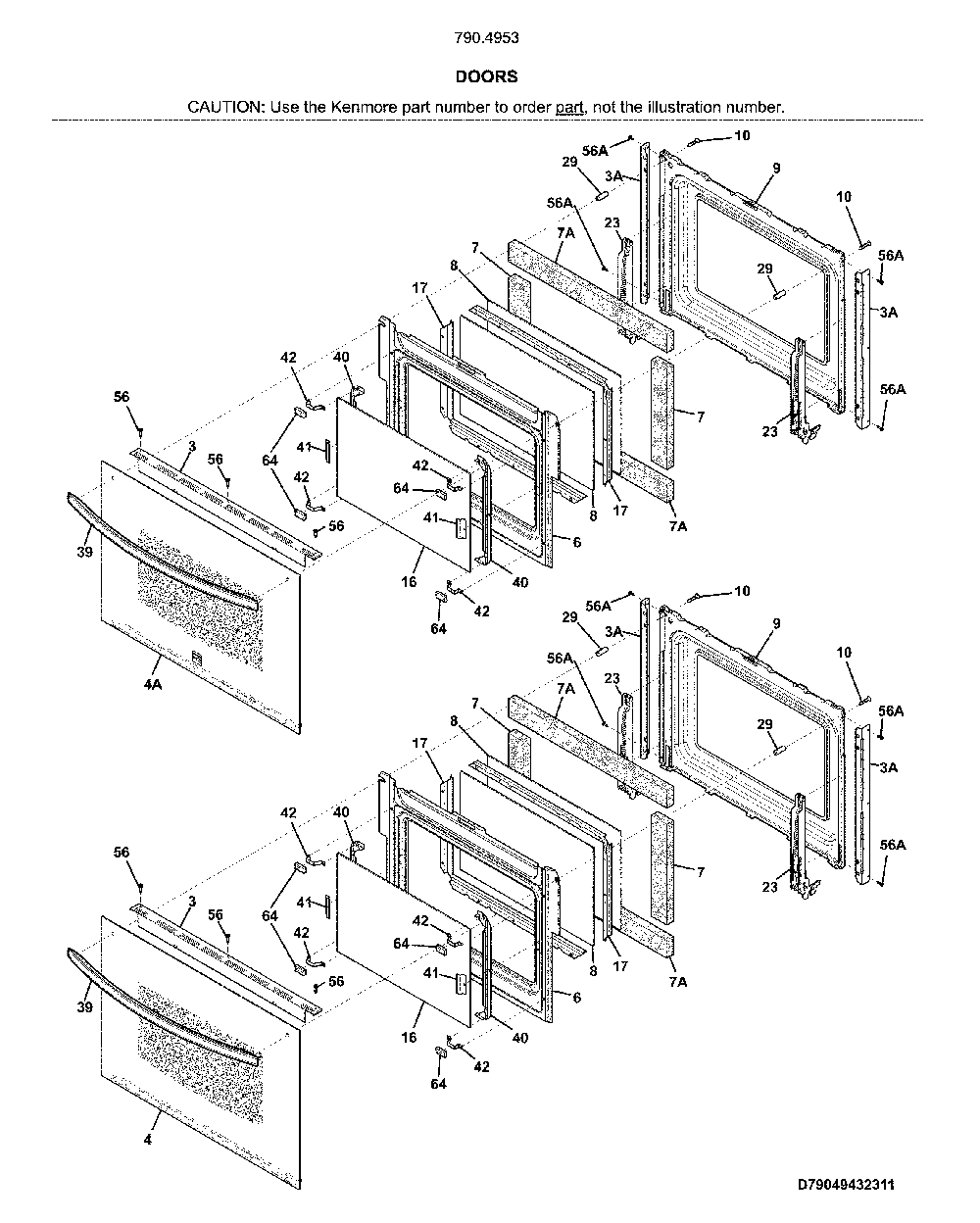 Doors Diagram and Parts List for 79049532317  Kenmore Wall Oven