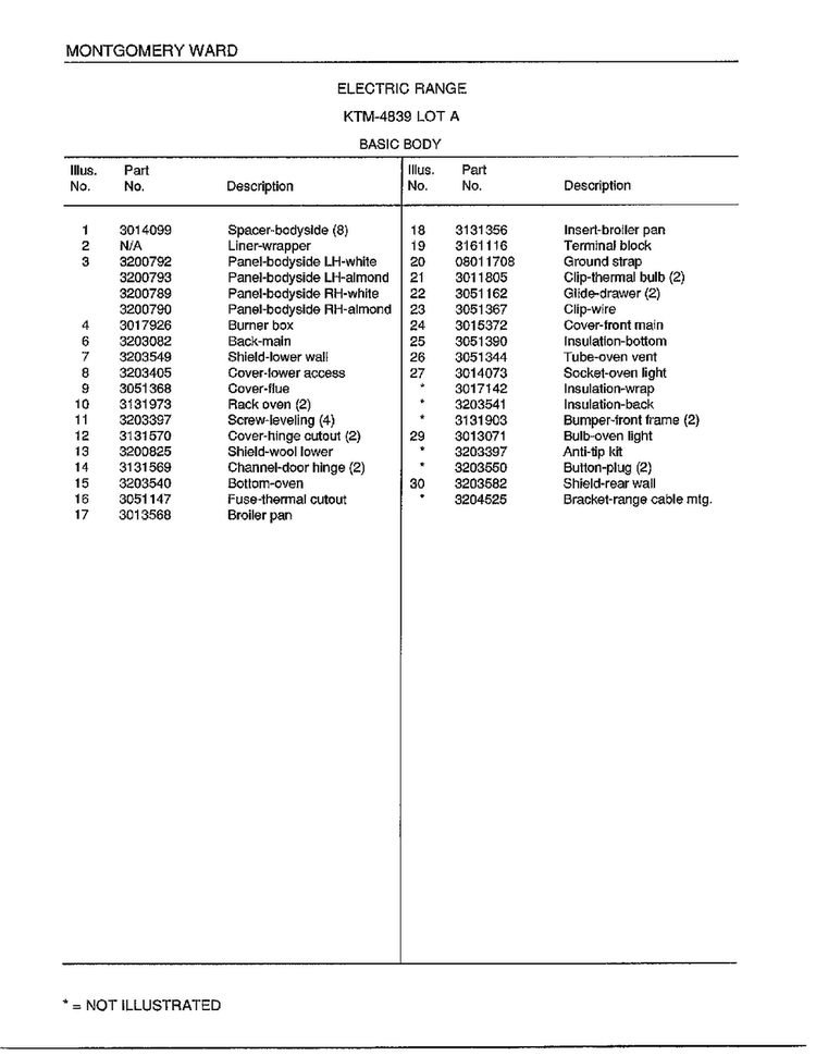 Basic Body Page 2 Diagram and Parts List for 4839A  Frigidaire Range