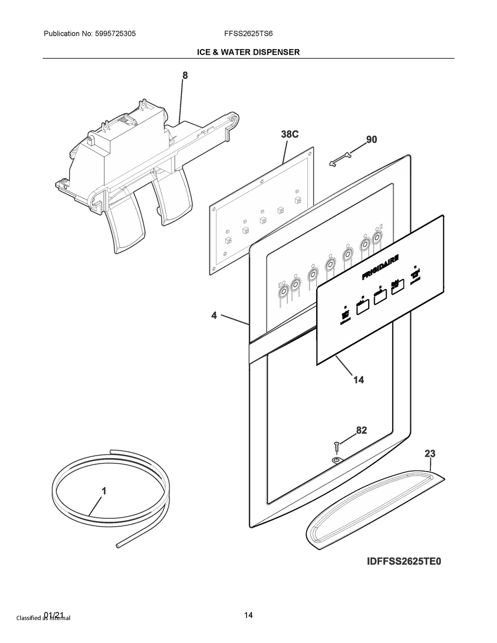 Ice And Water Dispenser Diagram and Parts List for FFSS2625TS6  Frigidaire Refrigerator