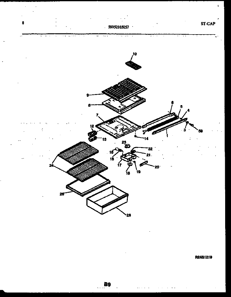 SHELVES AND SUPPORTS Diagram and Parts List for RT143NLDD  Frigidaire Refrigerator