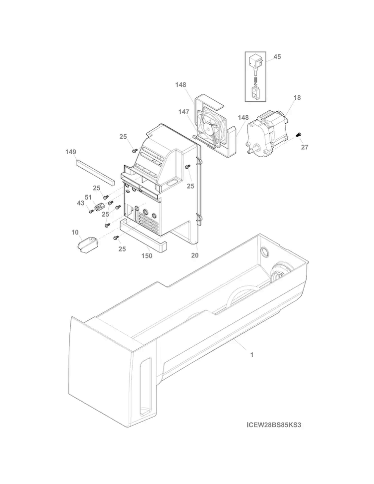 Ice Container Diagram and Parts List for FFHB2740PSBA  Frigidaire Refrigerator